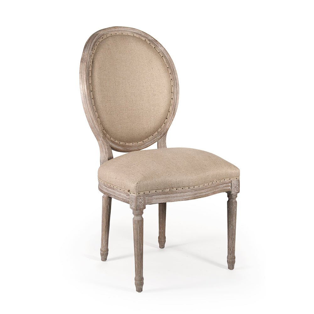 Medallion French Oval-Back Oak Side Chair in Hemp, Limed Grey Oak, studio photo 1 of 3 on a white background