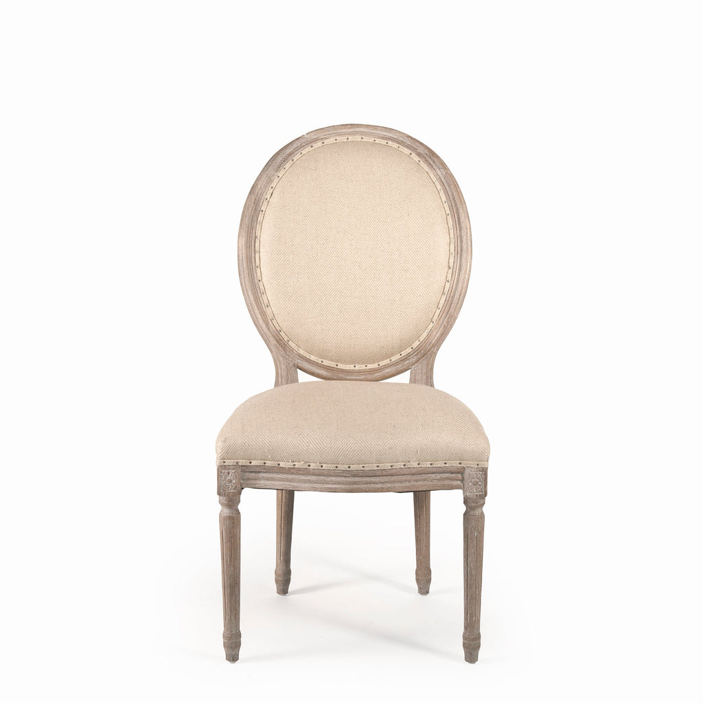 Medallion French Oval-Back Oak Side Chair in Hemp, Limed Grey Oak, studio photo 2 of 3 on a white background