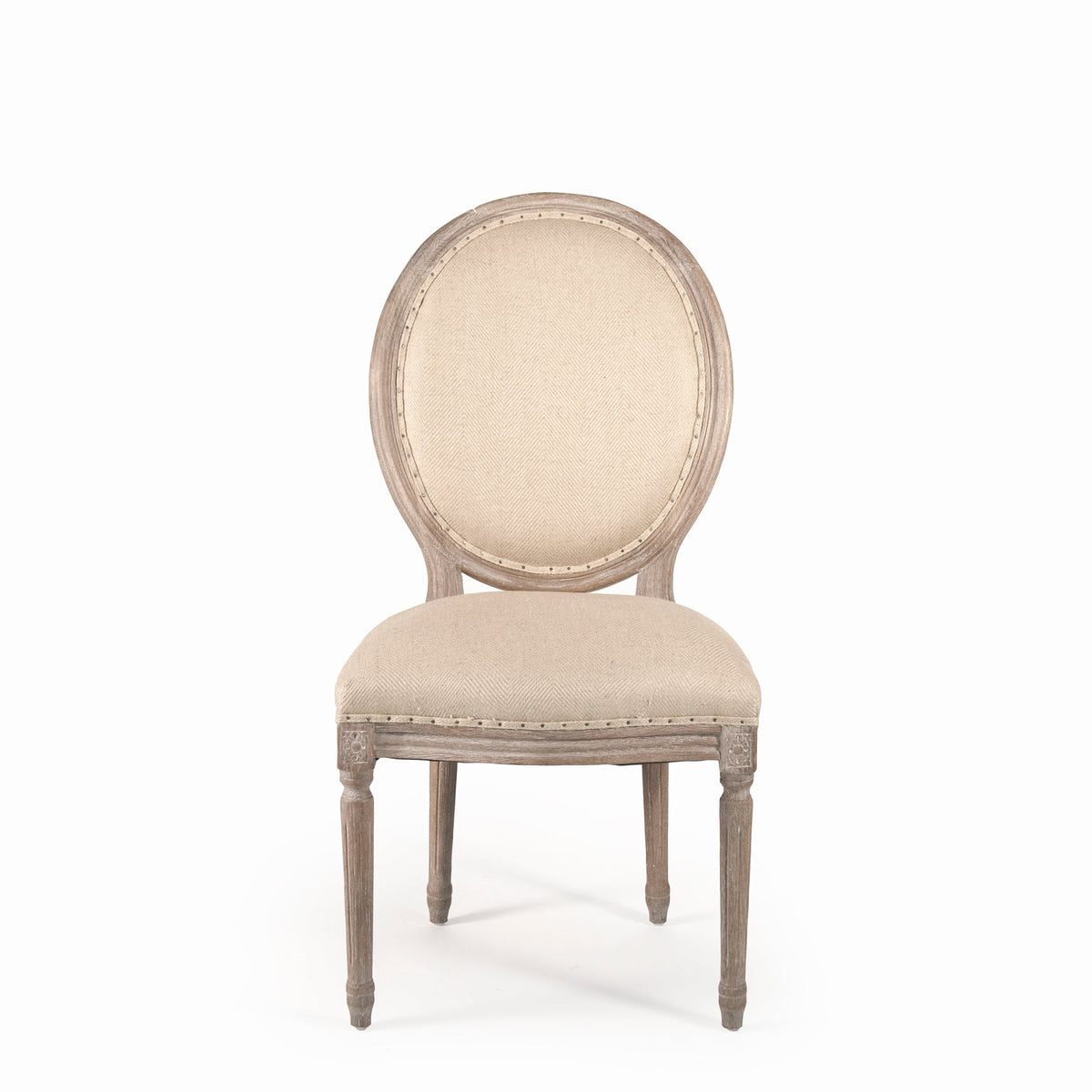 Medallion French Oval-Back Oak Side Chair in Hemp, Limed Grey Oak, studio photo 2 of 3 on a white background