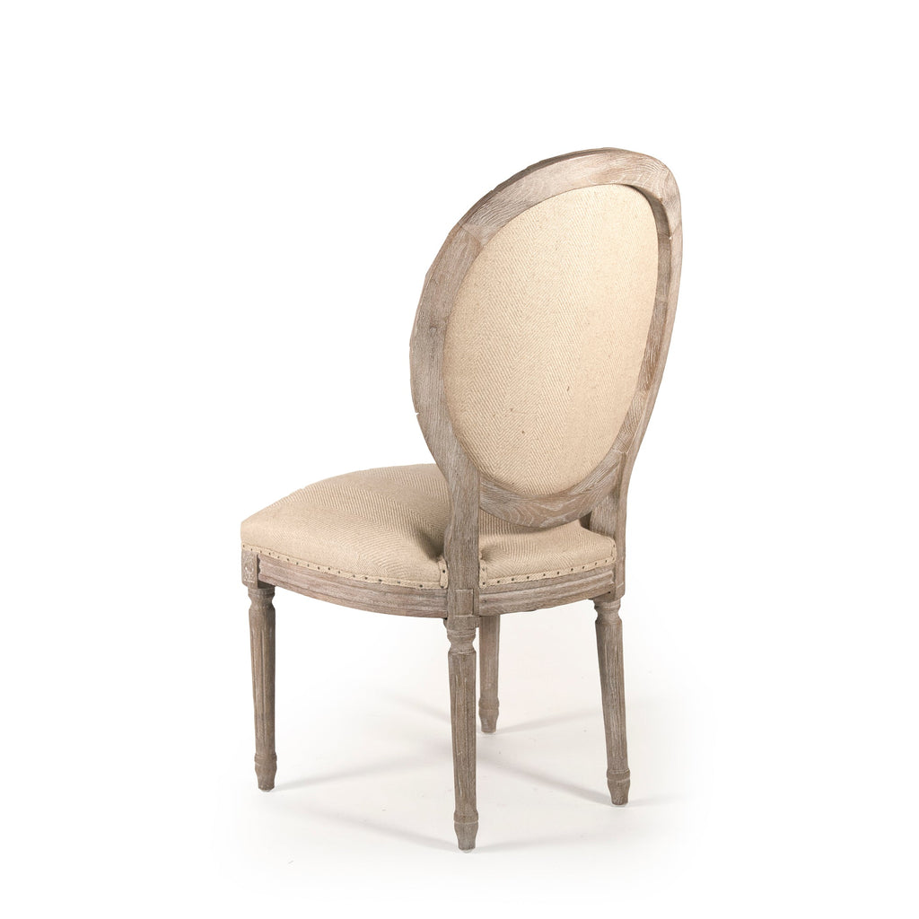 Medallion French Oval-Back Oak Side Chair in Hemp, Limed Grey Oak, studio photo 3 of 3 on a white background