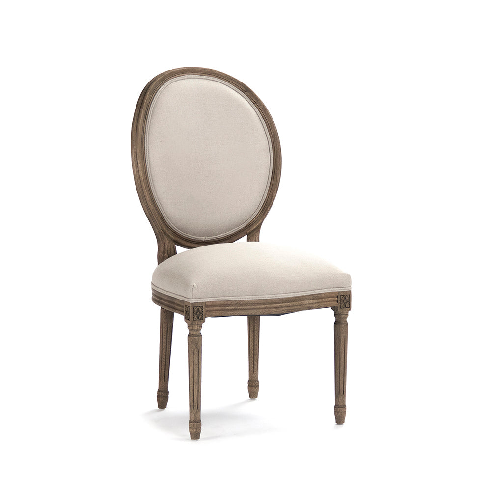 Medallion French Oval-Back Oak Side Chair in Natural Linen, Natural Oak, studio photo 1 of 3 on a white background