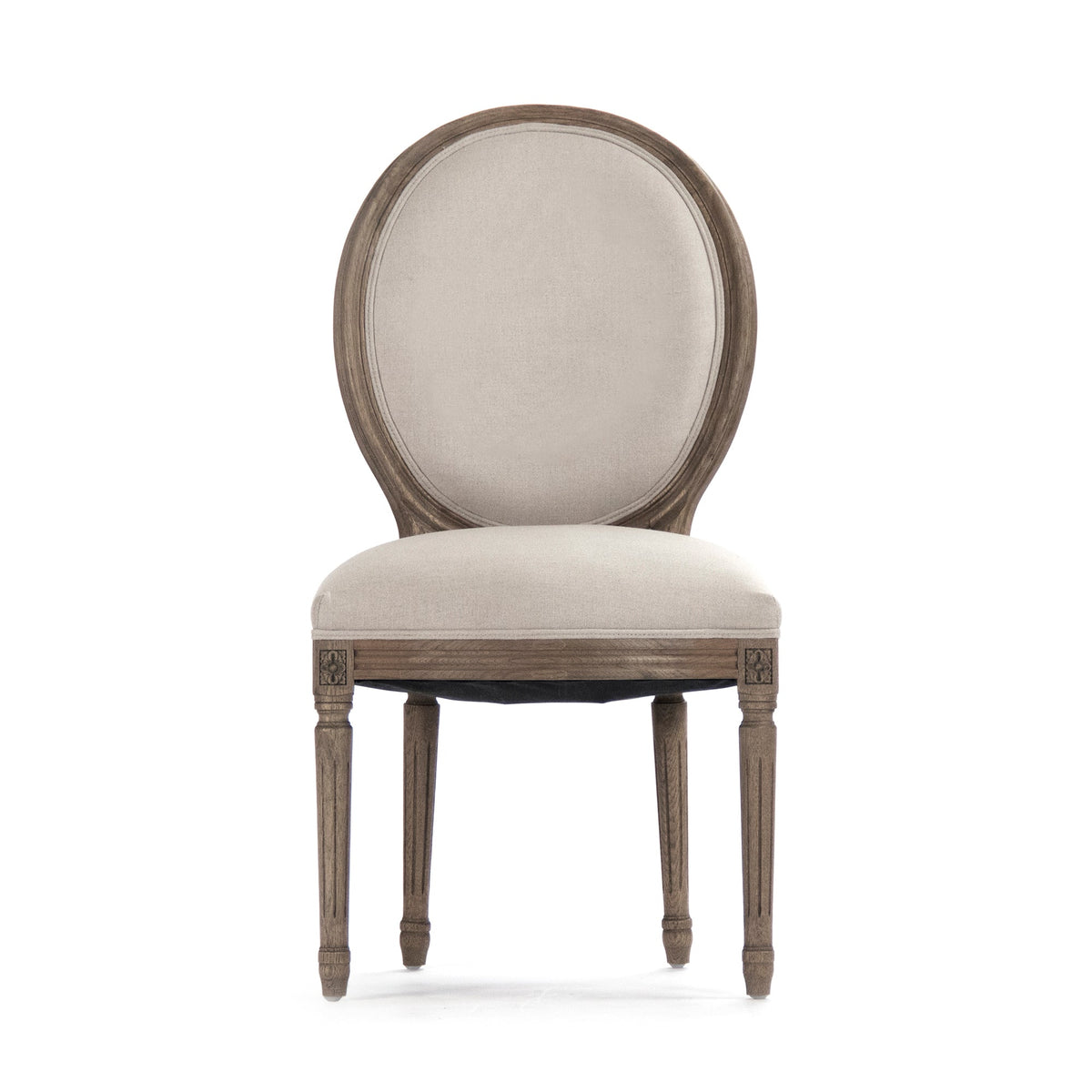 Medallion French Oval-Back Oak Side Chair in Natural Linen, Natural Oak, studio photo 2 of 3 on a white background