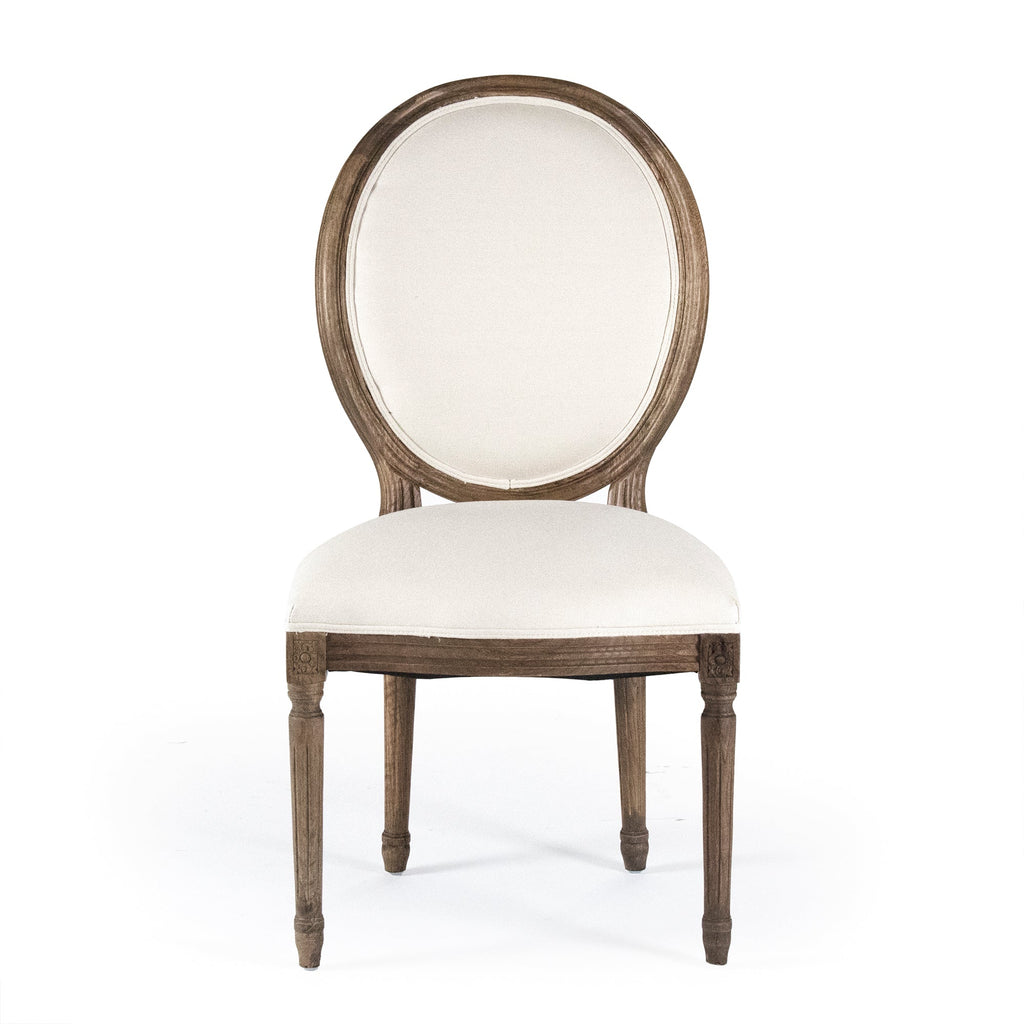 Medallion French Oval-Back Oak Side Chair in Off-White Cotton, studio photo 1 of 2 on a white background