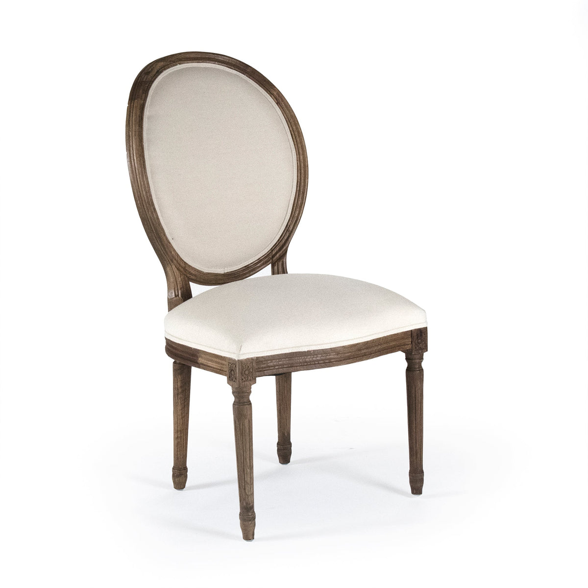 Medallion French Oval-Back Oak Side Chair in Off-White Cotton, studio photo 2 of 2 on a white background