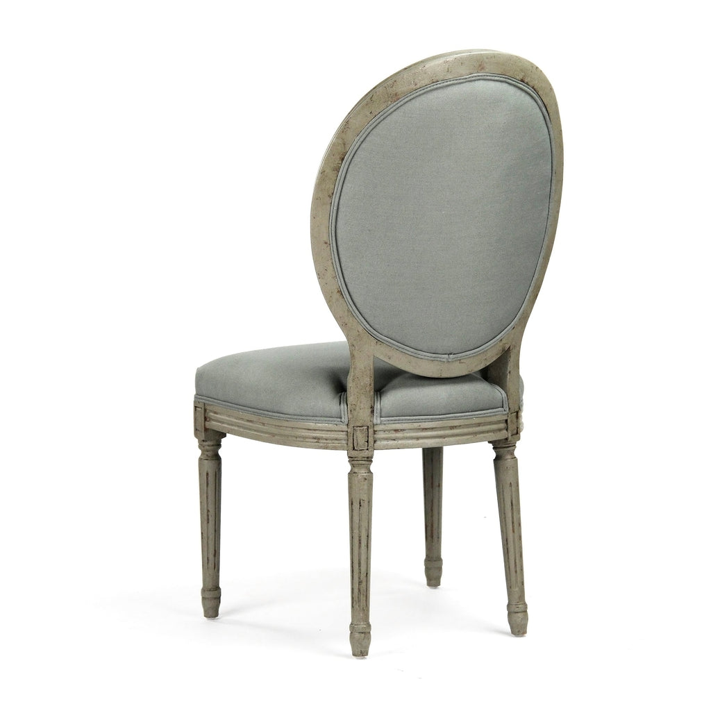 Medallion French Tufted Oval-Back Oak Side Chair in Sage Linen, Birch, studio photo 4 of 4 on a white background