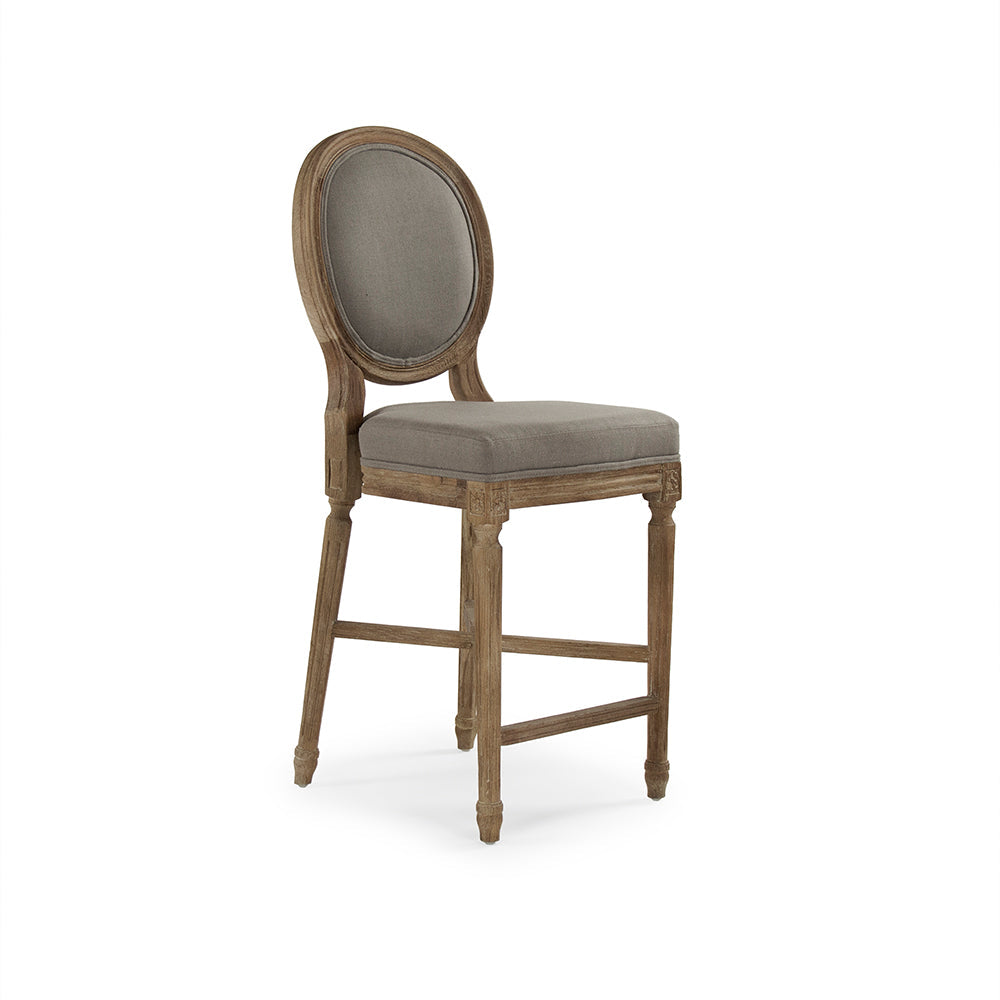 Medallion Louis XVI Oak Counter Stool in Grey Linen, Limed Grey Oak, studio photo 1 of 1 on a white background