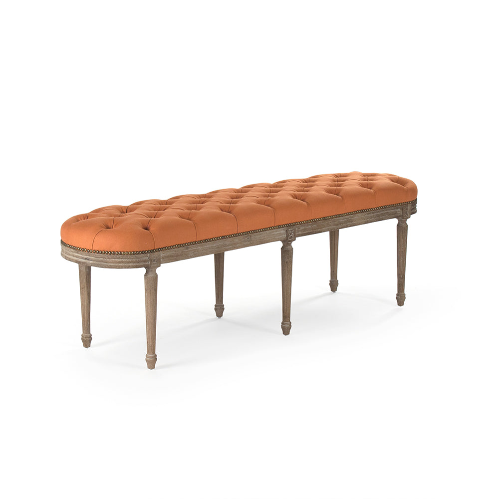 Michel French Oak Tufted Bench in Cotton, Oak, studio photo 1 of 2 on a white background