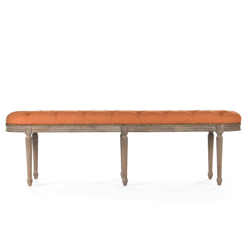 Michel French Oak Tufted Bench in Cotton, Oak, studio photo 2 of 2 on a white background