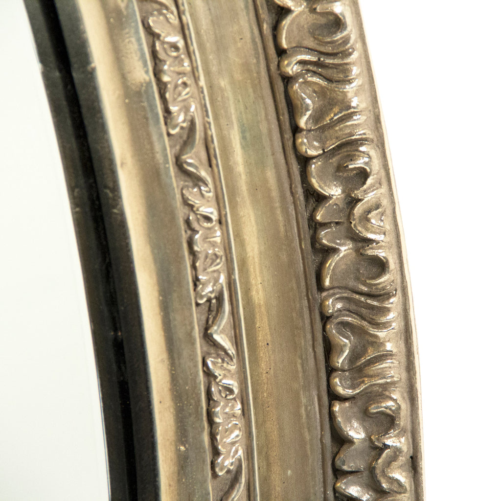 Mael Antiqued Metal Round Wall Mirror in Silver-Gold, studio photo 3 of 3 on a white background