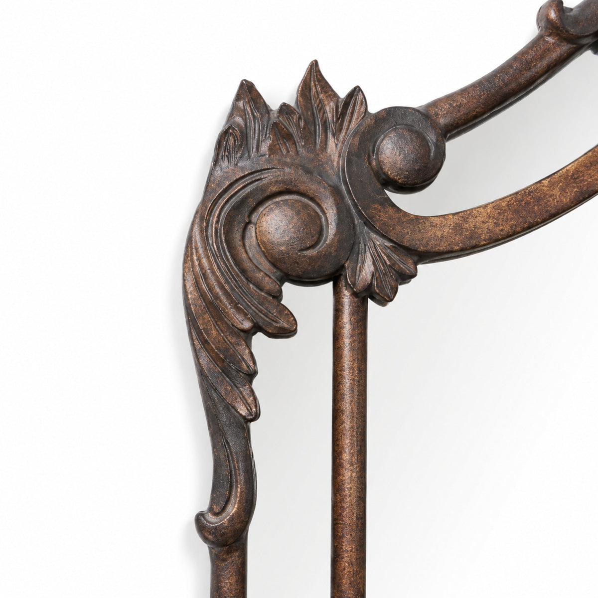 Aurelia Ornate Iron Floor & Wall Mirror in Antiqued Bronze-Brown, studio photo 3 of 3 on a white background