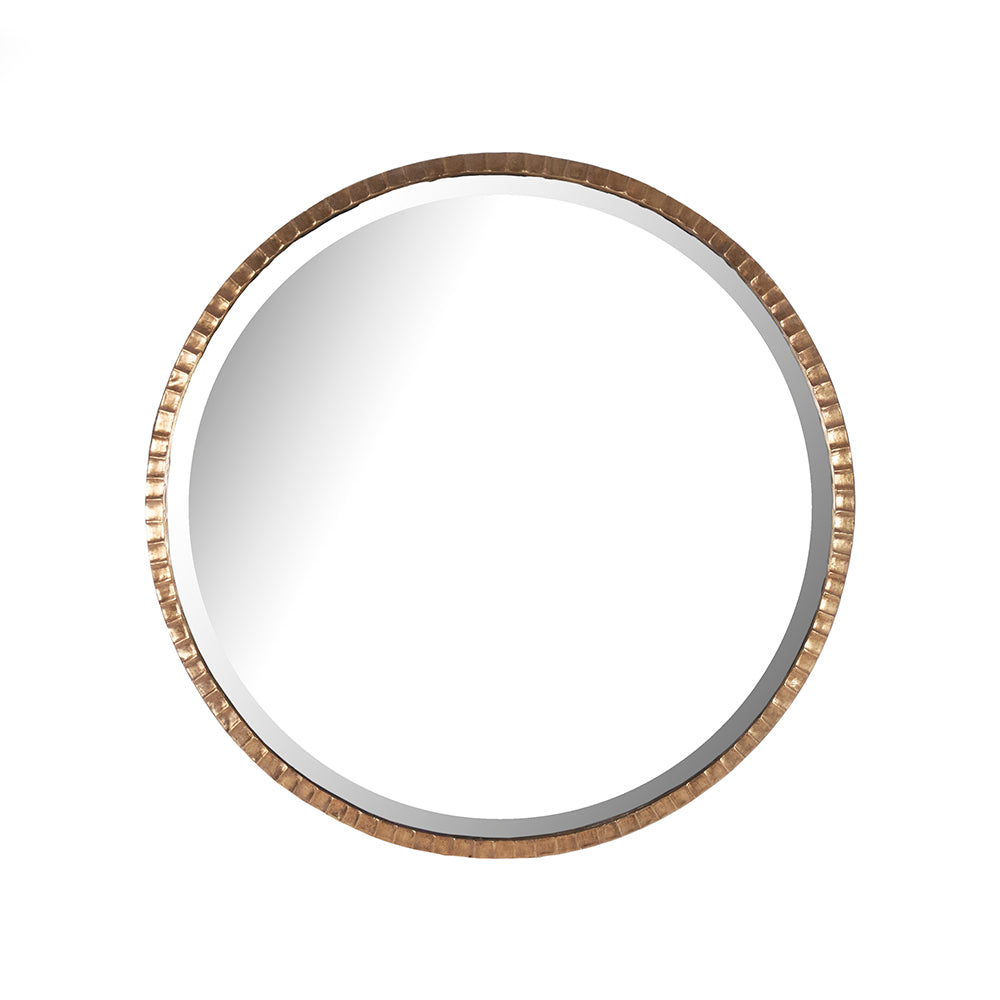 Ania Textured Iron Round Wall Mirror in Warm Gold, studio photo 1 of 1 on a white background