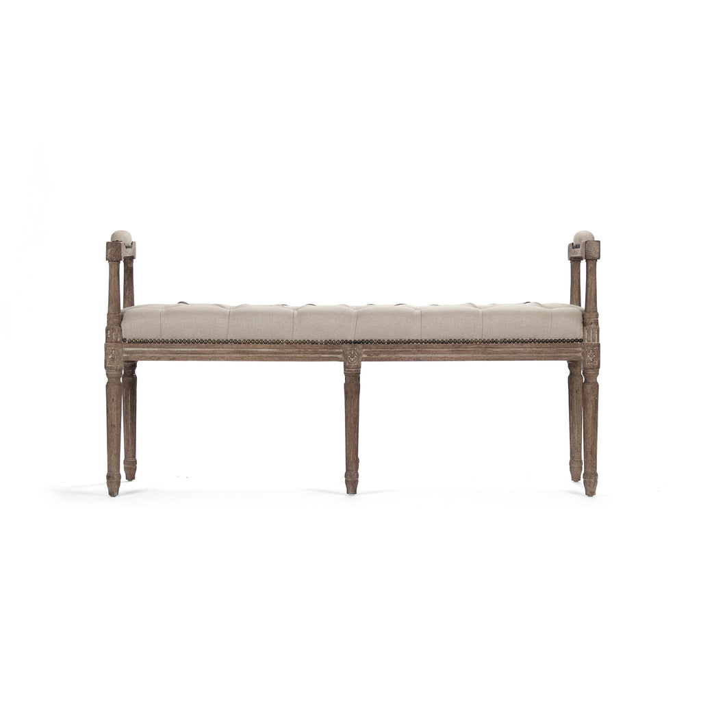 Nicolas French Oak Tufted Bench in Natural Linen, studio photo 2 of 2 on a white background