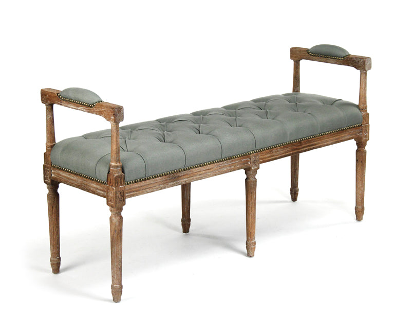 Nicolas French Oak Tufted Bench in Sage Cotton, studio photo 1 of 1 on a white background