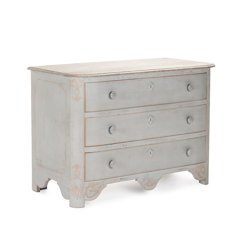 Patric French Painted Elm Chest in Distressed Grey, studio photo 1 of 3 on a white background