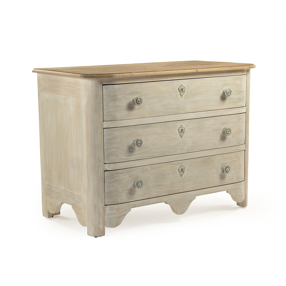 Patric French Painted Elm Chest in Whitewash with Natural Top, studio photo 1 of 4 on a white background