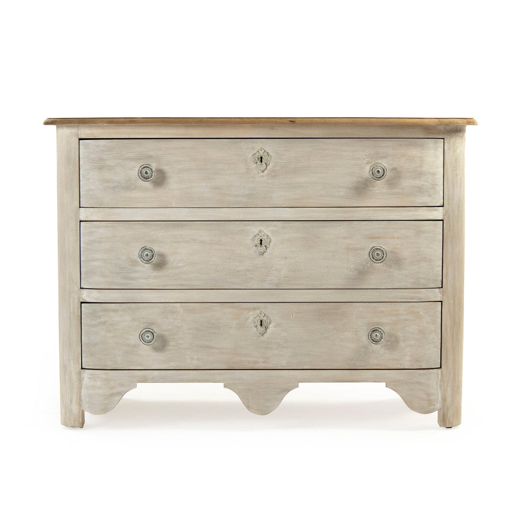Patric French Painted Elm Chest in Whitewash with Natural Top, studio photo 2 of 4 on a white background