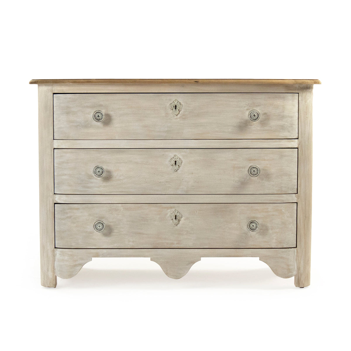 Patric French Painted Elm Chest in Whitewash with Natural Top, studio photo 2 of 4 on a white background
