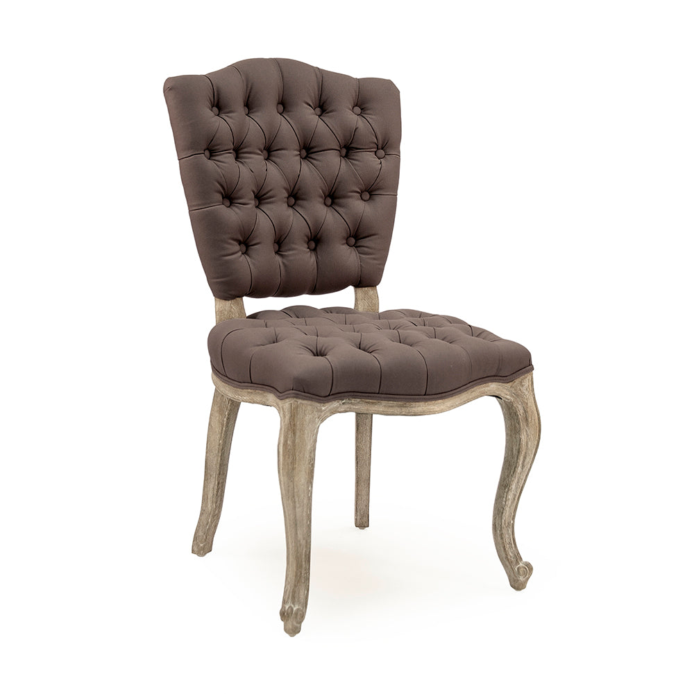 Piaf French Tufted Oak Side Chair in Aubergine Linen, studio photo 1 of 1 on a white background