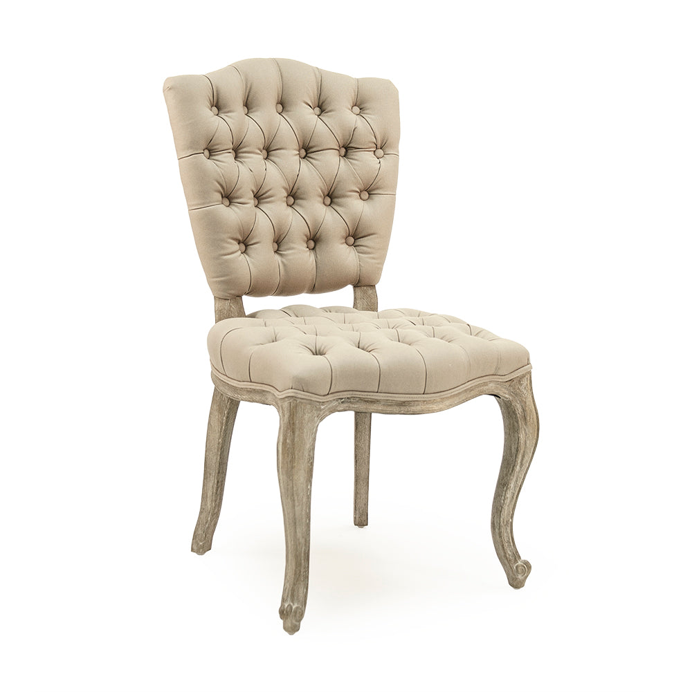 Piaf French Tufted Oak Side Chair in Hemp, studio photo 1 of 1 on a white background