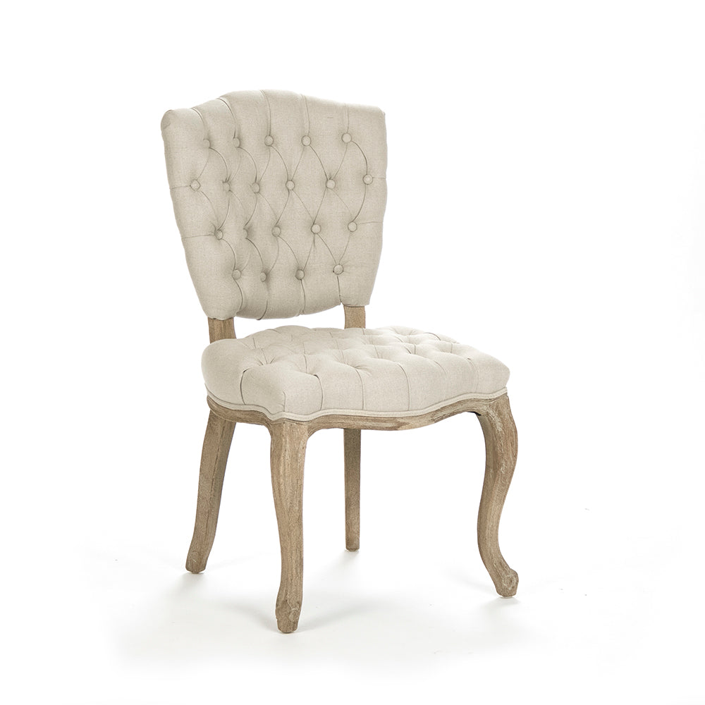 Piaf French Tufted Oak Side Chair in Natural Linen, studio photo 1 of 1 on a white background