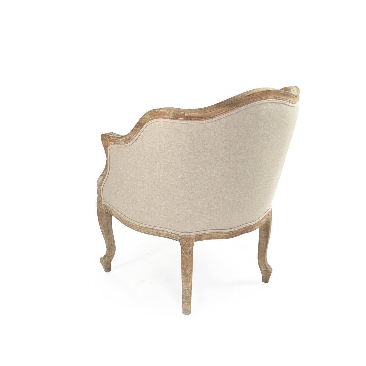 Pierre French Carved Oak Linen Bergère Chair in Natural Linen, Limed Grey Oak, studio photo 2 of 2 on a white background
