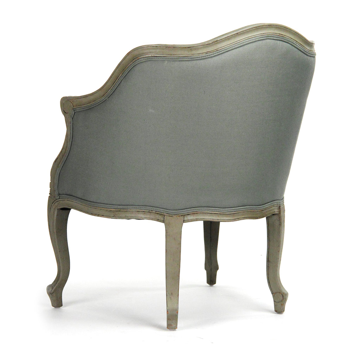 Pierre French Carved Oak Linen Bergère Chair in Sage Mixed Linen & Cotton, studio photo 3 of 3 on a white background