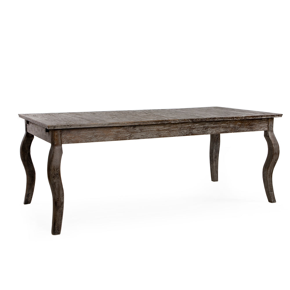 Rhone Oak Dining Table in Limed Charcoal Oak, studio photo 1 of 2 on a white background