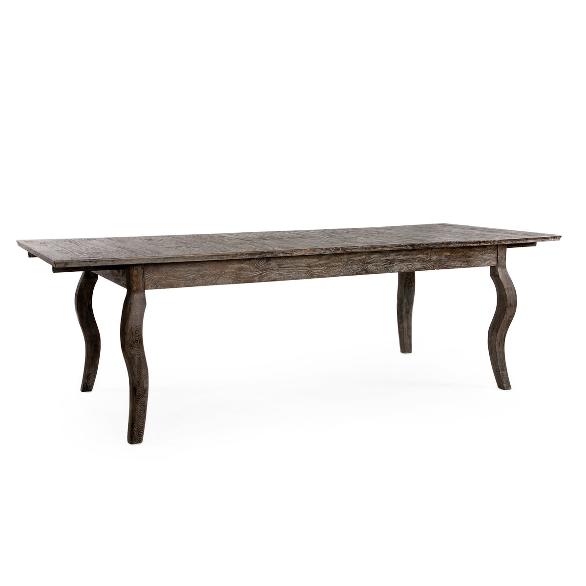 Rhone Oak Dining Table in Limed Charcoal Oak, studio photo 2 of 2 on a white background