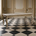 Rhone Oak Dining Table in Limed Grey Oak with cabriole legs in an ivory and gold French boiserie dining room with a checkerboard marble floor