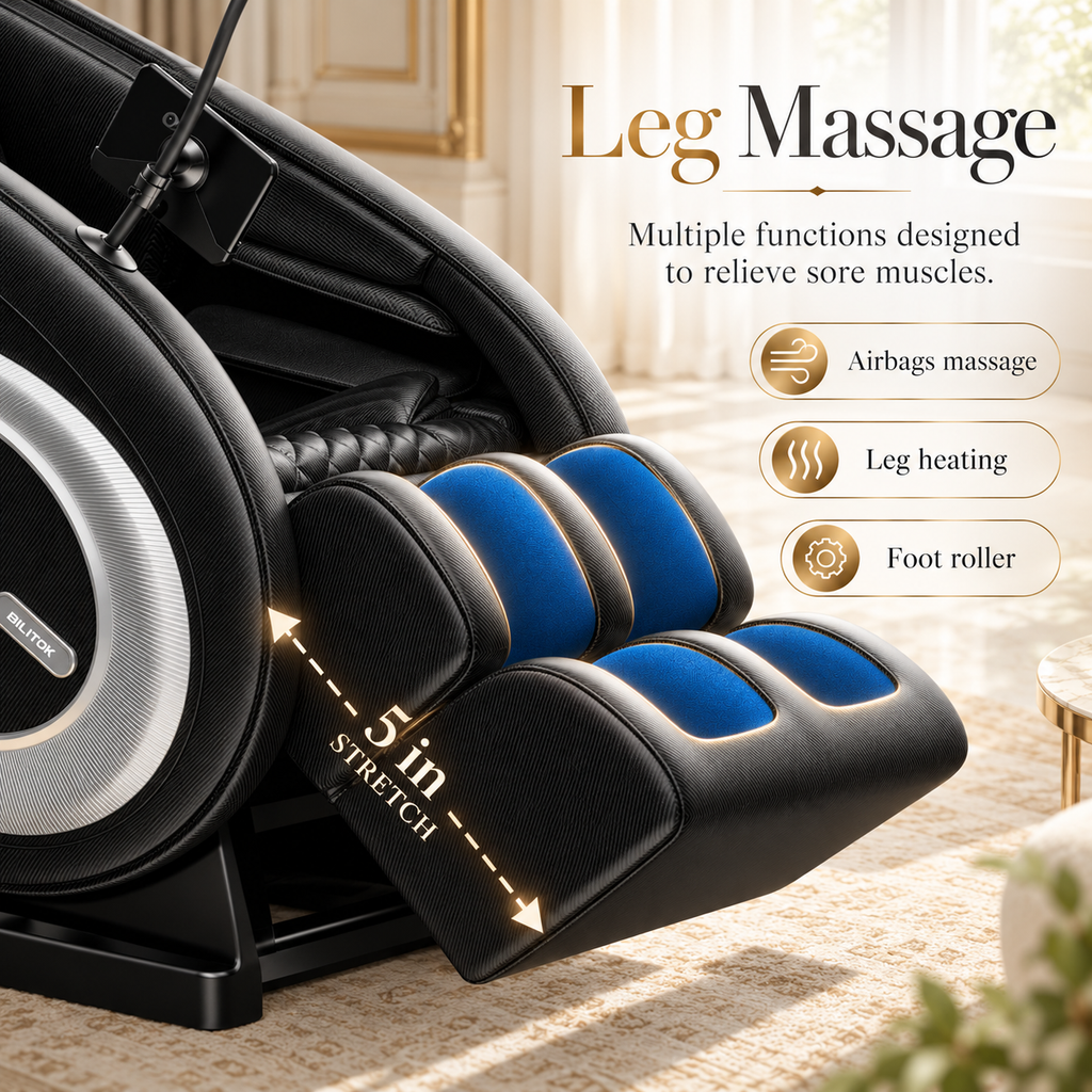 BILITOK Black Zero-Gravity 8-Roller Massage Recliner with Full-Body Air Pressure & Heat