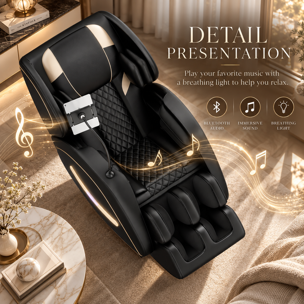 Black Zero-Gravity Massage Chair Recliner with Air Pressure & Heat