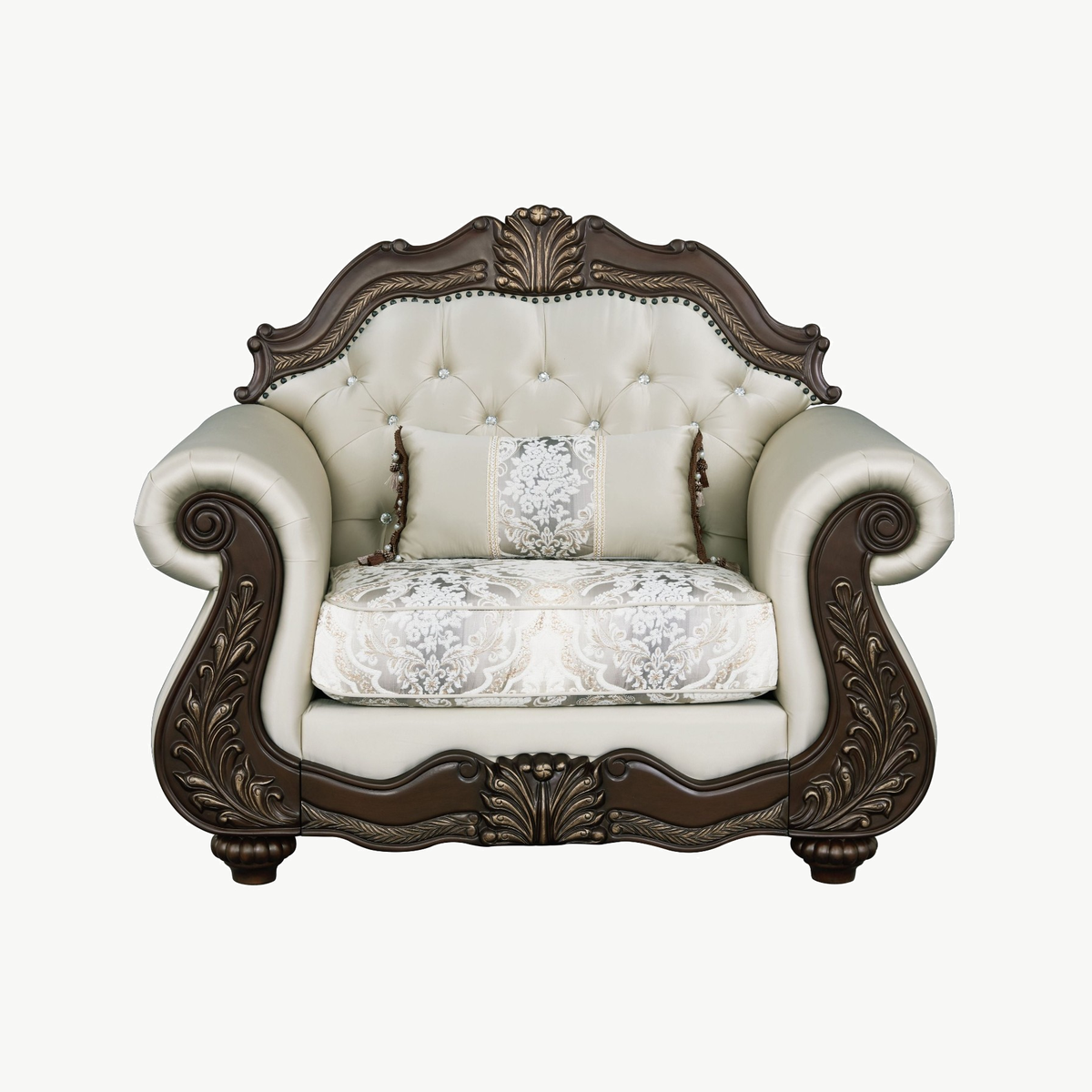 Ornate Beige Carved Wood 2-Piece Living Room Set