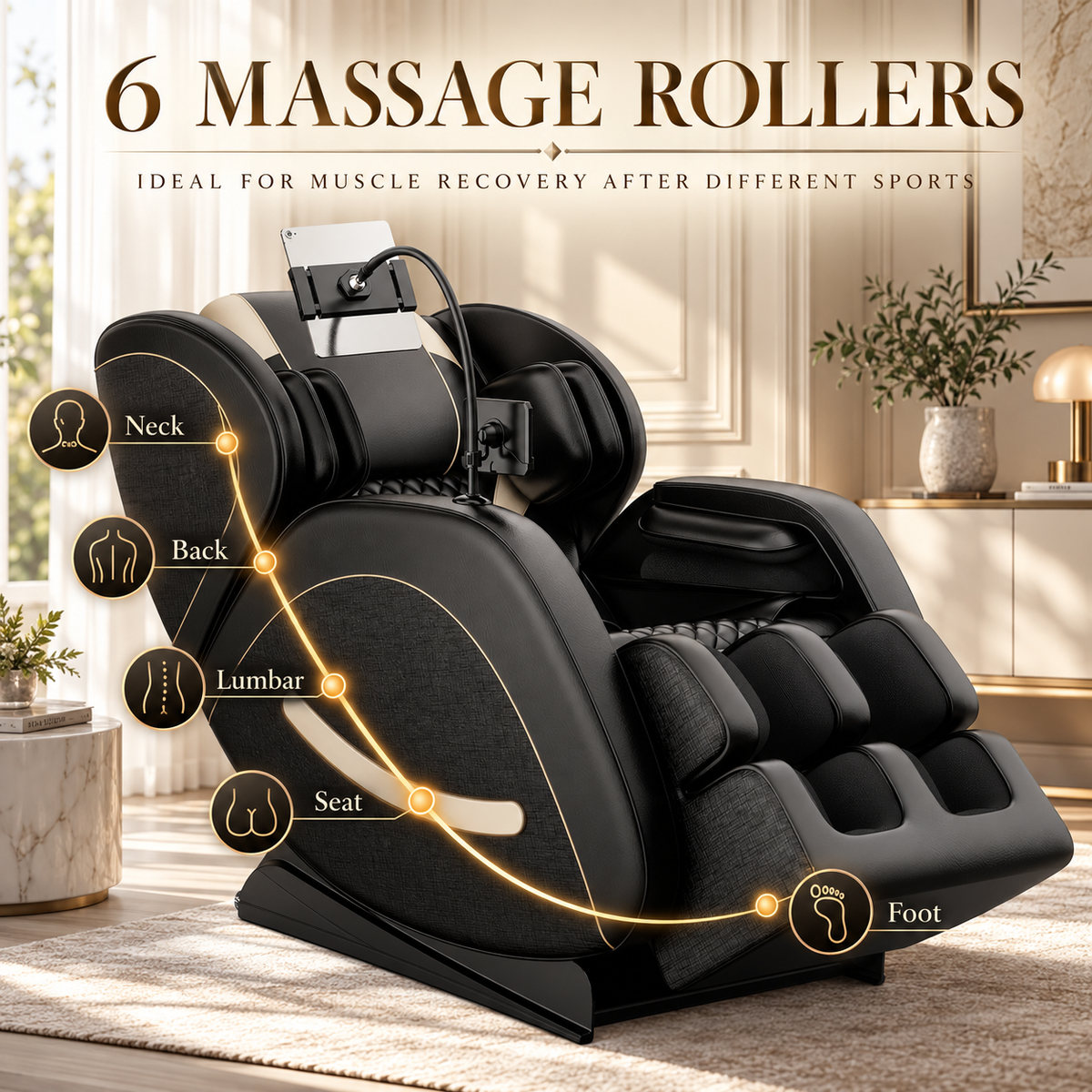 Black Zero-Gravity Massage Chair Recliner with Air Pressure & Heat