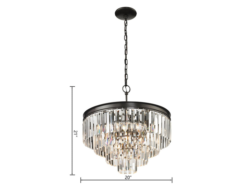 Palacial Cascading K9 Crystal Chandelier, Oil-Rubbed Bronze, 20" or 24"