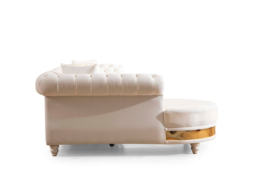 Beige Velvet Tufted Sectional with Gold Accents