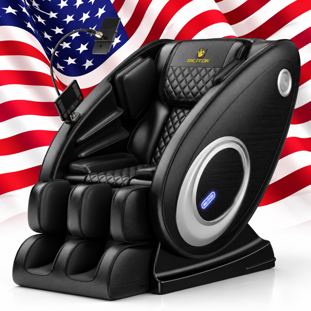 BILITOK Black Zero-Gravity 8-Roller Massage Recliner with Full-Body Air Pressure & Heat