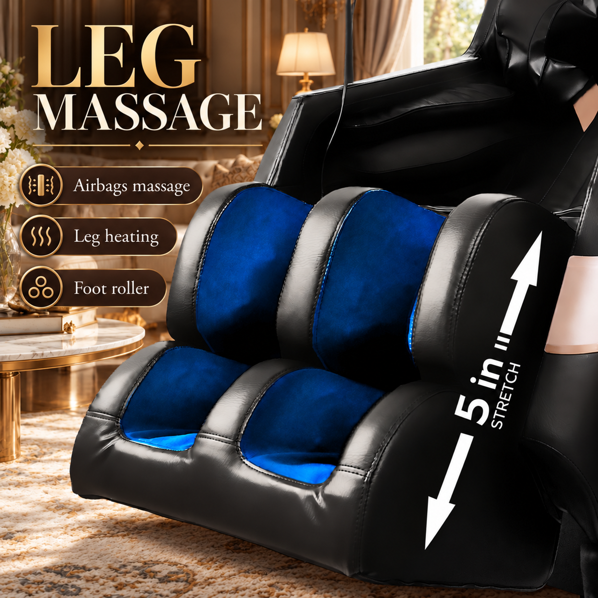 Black Zero-Gravity Full-Body Massage Chair with Bluetooth