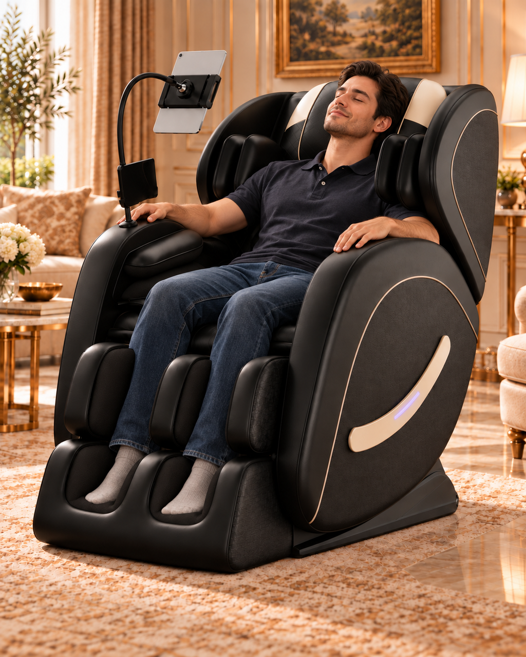 Black Zero-Gravity Massage Chair Recliner with Air Pressure & Heat