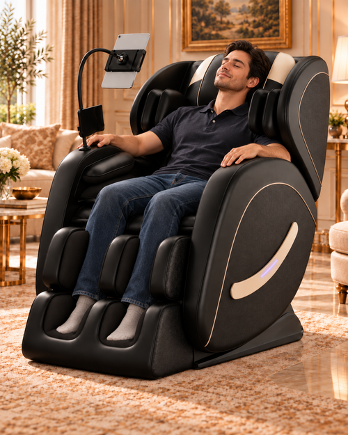 Black Zero-Gravity Massage Chair Recliner with Air Pressure & Heat