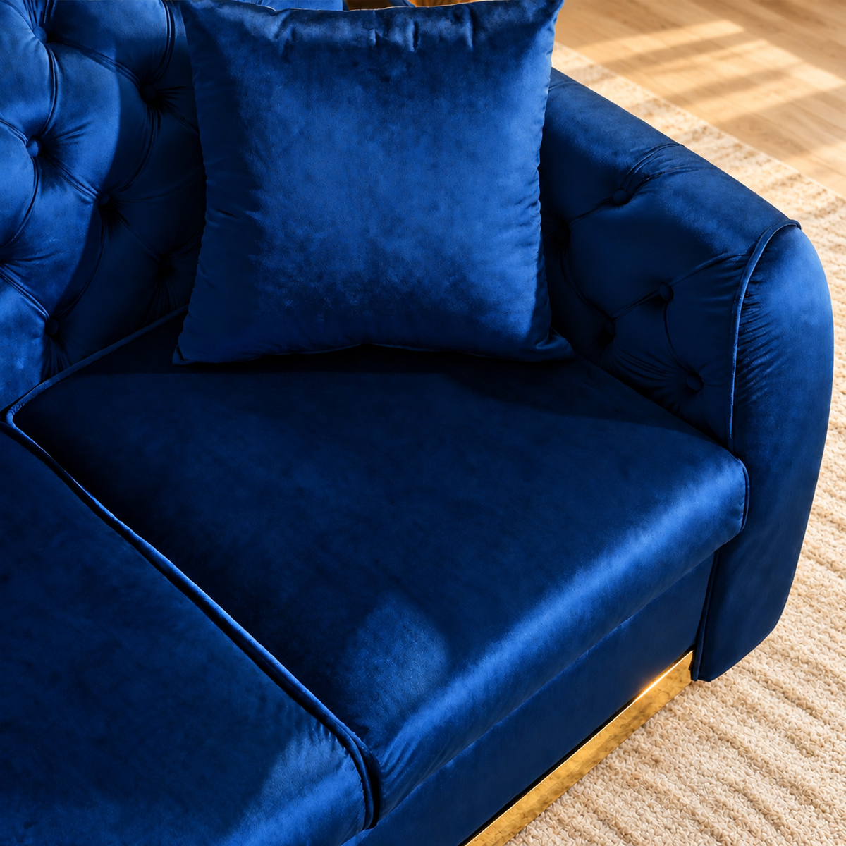 Tufted Velvet Chesterfield Sofa with Gold Trim, 84" in Black, Beige & Navy Blue