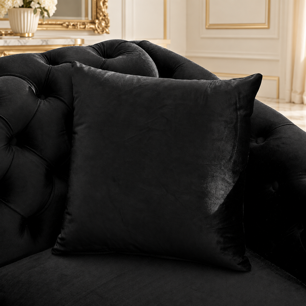 Tufted Velvet Chesterfield Sofa with Gold Trim, 84" in Black, Beige & Navy Blue