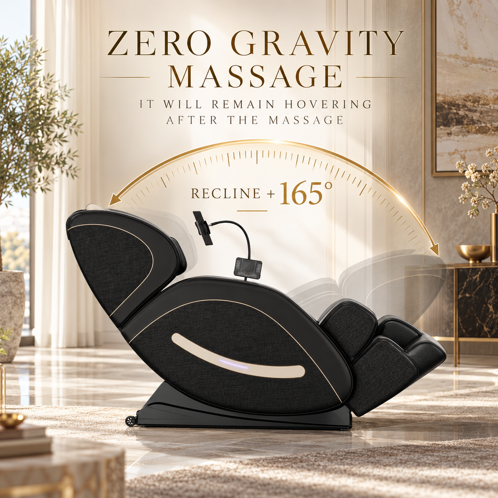 Black Zero-Gravity Massage Chair Recliner with Air Pressure & Heat