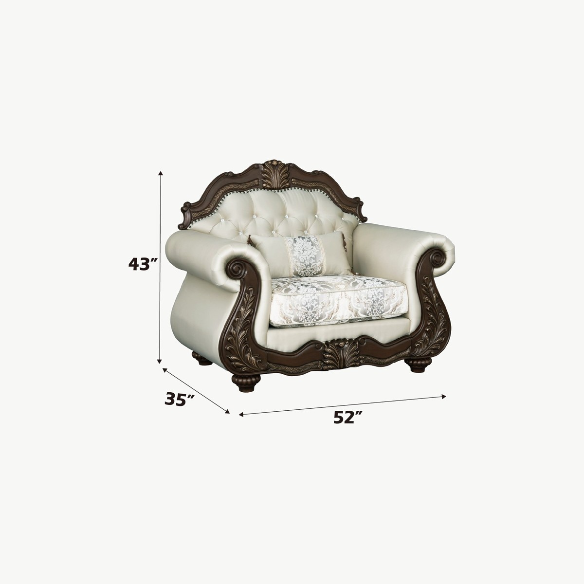 Ornate Beige Carved Wood 2-Piece Living Room Set