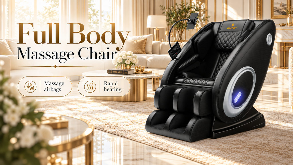 BILITOK Black Zero-Gravity 8-Roller Massage Recliner with Full-Body Air Pressure & Heat