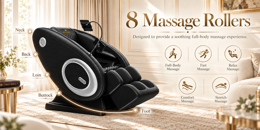 BILITOK Black Zero-Gravity 8-Roller Massage Recliner with Full-Body Air Pressure & Heat