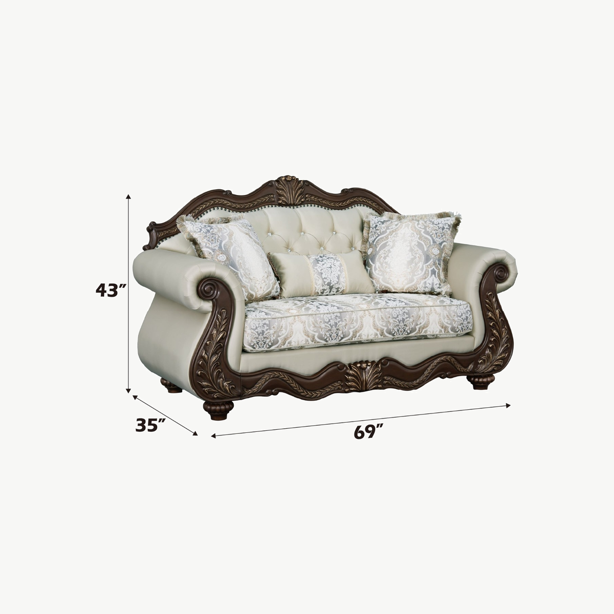 Ornate Beige Carved Wood 2-Piece Living Room Set