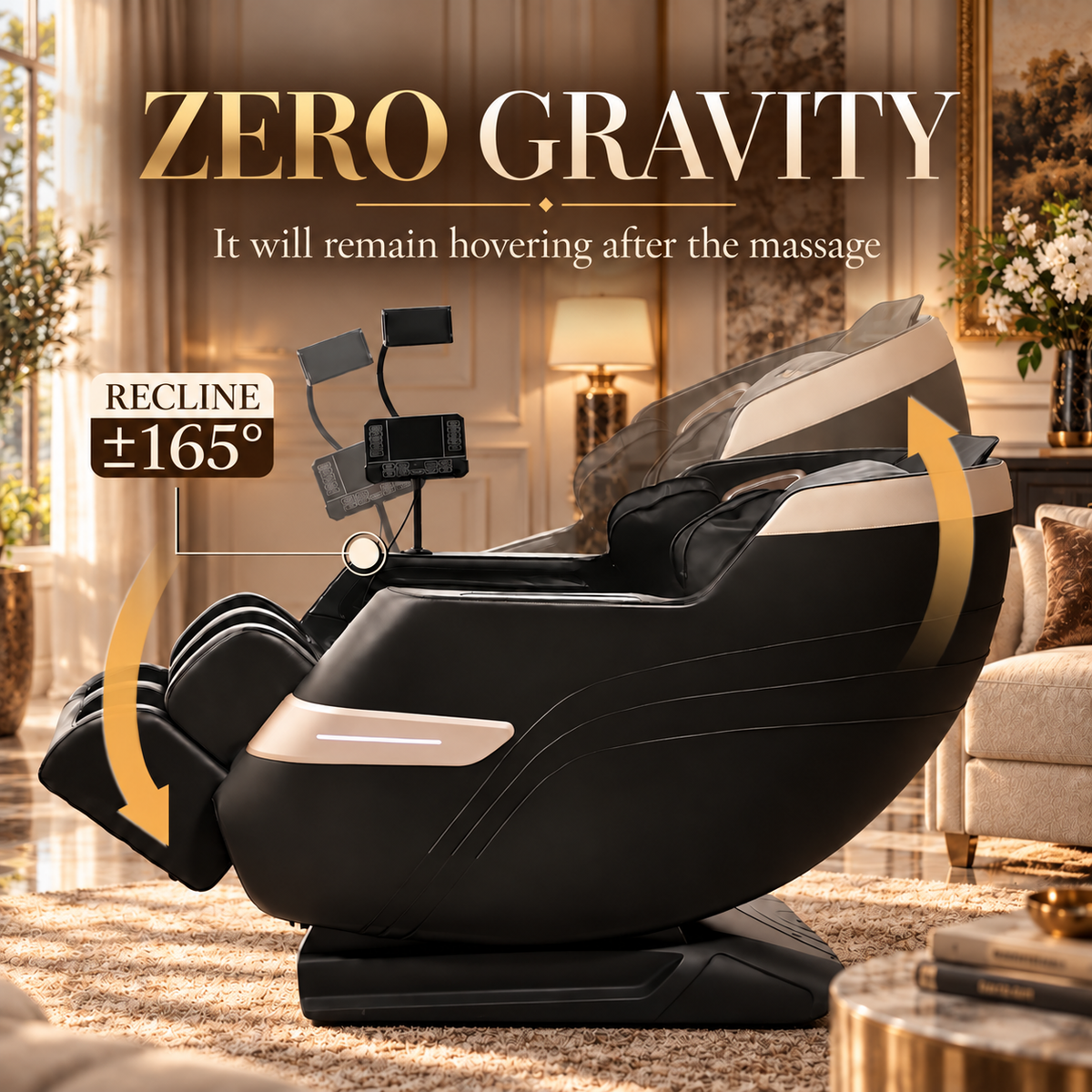 Black Zero-Gravity Full-Body Massage Chair with Bluetooth