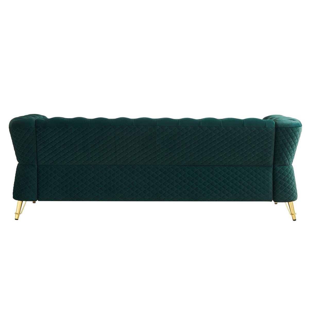Deep Green Velvet Tufted Sofa, 87.4" 3-Seat with Flared Arms