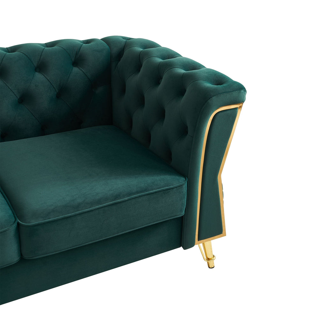 Deep Green Velvet Tufted Sofa, 87.4" 3-Seat with Flared Arms