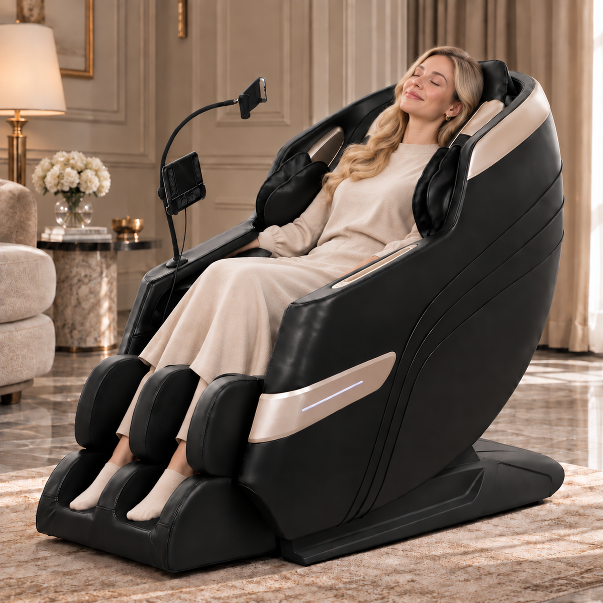 Black Zero-Gravity Full-Body Massage Chair with Bluetooth